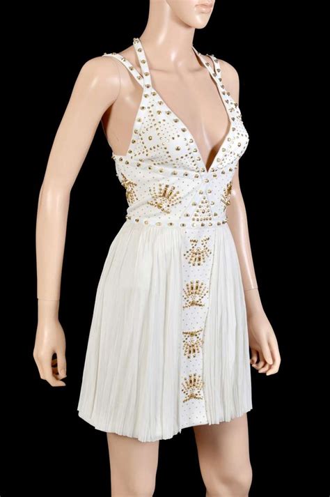 versace white studded dress|elegant Versace evening dresses.